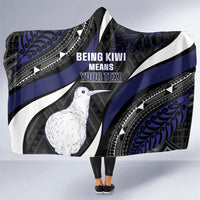 Personalised New Zealand Kiwi Hooded Blanket Silver Fern Tribal Pattern