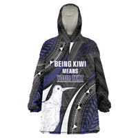 Personalised New Zealand Kiwi Wearable Blanket Hoodie Silver Fern Tribal Pattern