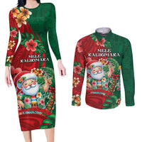 Hawaii Christmas Couples Matching Long Sleeve Bodycon Dress and Long Sleeve Button Shirt Mele Kalikimaka Funny Hawaiian Santa - Polynesian Pride