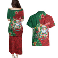Hawaii Christmas Couples Matching Puletasi and Hawaiian Shirt Mele Kalikimaka Funny Hawaiian Santa - Polynesian Pride