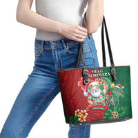 Hawaii Christmas Leather Tote Bag Mele Kalikimaka Funny Hawaiian Santa - Polynesian Pride