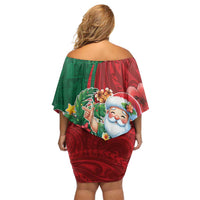 Hawaii Christmas Off Shoulder Short Dress Mele Kalikimaka Funny Hawaiian Santa - Polynesian Pride