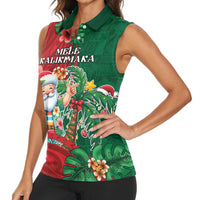 Hawaii Christmas Women Sleeveless Polo Shirt Mele Kalikimaka Funny Hawaiian Santa - Polynesian Pride