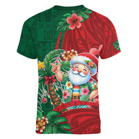 Hawaii Christmas Women V-Neck T-Shirt Mele Kalikimaka Funny Hawaiian Santa - Polynesian Pride