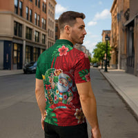 Hawaii Christmas Zipper Polo Shirt Mele Kalikimaka Funny Hawaiian Santa - Polynesian Pride