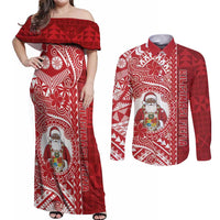 Tonga Christmas Couples Matching Off Shoulder Maxi Dress and Long Sleeve Button Shirt Kilisimasi Fiefia - Polynesian Pride