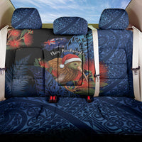 New Zealand Christmas Back Car Seat Cover Santa Kiwi Bird With Pohutukawa Flowers - Polynesian Pride