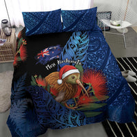 New Zealand Christmas Bedding Set Santa Kiwi Bird With Pohutukawa Flowers - Polynesian Pride