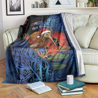 New Zealand Christmas Blanket Santa Kiwi Bird With Pohutukawa Flowers - Polynesian Pride