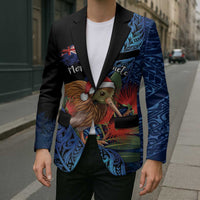 Personalised New Zealand Christmas Blazer Santa Kiwi Bird With Pohutukawa Flowers - Polynesian Pride