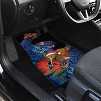 Personalised New Zealand Christmas Car Mats Santa Kiwi Bird With Pohutukawa Flowers - Polynesian Pride