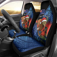 New Zealand Christmas Car Seat Cover Santa Kiwi Bird With Pohutukawa Flowers - Polynesian Pride