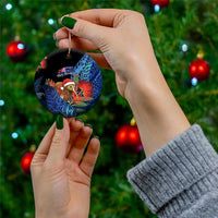 Personalised New Zealand Christmas Ceramic Ornament Santa Kiwi Bird With Pohutukawa Flowers - Polynesian Pride