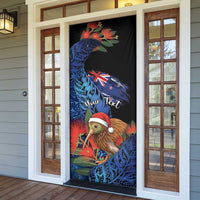 Personalised New Zealand Christmas Door Cover Santa Kiwi Bird With Pohutukawa Flowers - Polynesian Pride