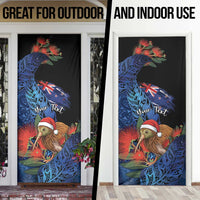 Personalised New Zealand Christmas Door Cover Santa Kiwi Bird With Pohutukawa Flowers - Polynesian Pride