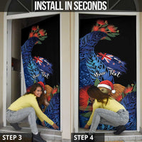 Personalised New Zealand Christmas Door Cover Santa Kiwi Bird With Pohutukawa Flowers - Polynesian Pride