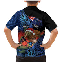 Personalised New Zealand Christmas Family Matching Mermaid Dress and Hawaiian Shirt Santa Kiwi Bird With Pohutukawa Flowers DT05 - Polynesian Pride