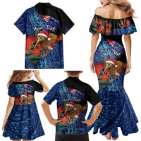 Personalised New Zealand Christmas Family Matching Mermaid Dress and Hawaiian Shirt Santa Kiwi Bird With Pohutukawa Flowers DT05 - Polynesian Pride