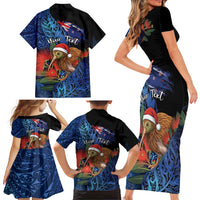 Personalised New Zealand Christmas Family Matching Short Sleeve Bodycon Dress and Hawaiian Shirt Santa Kiwi Bird With Pohutukawa Flowers DT05 - Polynesian Pride