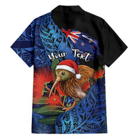 Personalised New Zealand Christmas Family Matching Short Sleeve Bodycon Dress and Hawaiian Shirt Santa Kiwi Bird With Pohutukawa Flowers DT05 - Polynesian Pride
