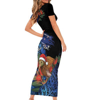Personalised New Zealand Christmas Family Matching Short Sleeve Bodycon Dress and Hawaiian Shirt Santa Kiwi Bird With Pohutukawa Flowers DT05 - Polynesian Pride