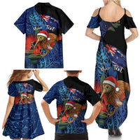 Personalised New Zealand Christmas Family Matching Summer Maxi Dress and Hawaiian Shirt Santa Kiwi Bird With Pohutukawa Flowers DT05 - Polynesian Pride