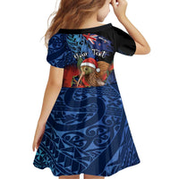 Personalised New Zealand Christmas Family Matching Tank Maxi Dress and Hawaiian Shirt Santa Kiwi Bird With Pohutukawa Flowers DT05 - Polynesian Pride