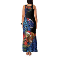 Personalised New Zealand Christmas Family Matching Tank Maxi Dress and Hawaiian Shirt Santa Kiwi Bird With Pohutukawa Flowers DT05 - Polynesian Pride