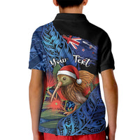 Personalised New Zealand Christmas Kid Polo Shirt Santa Kiwi Bird With Pohutukawa Flowers DT05 - Polynesian Pride