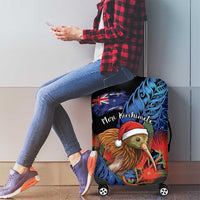 New Zealand Christmas Luggage Cover Santa Kiwi Bird With Pohutukawa Flowers - Polynesian Pride