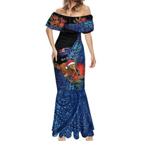 Personalised New Zealand Christmas Mermaid Dress Santa Kiwi Bird With Pohutukawa Flowers - Polynesian Pride