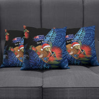 New Zealand Christmas Pillow Cover Santa Kiwi Bird With Pohutukawa Flowers - Polynesian Pride