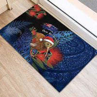 New Zealand Christmas Rubber Doormat Santa Kiwi Bird With Pohutukawa Flowers - Polynesian Pride