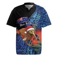 Personalised New Zealand Christmas Rugby Jersey Santa Kiwi Bird With Pohutukawa Flowers DT05 Navy - Polynesian Pride