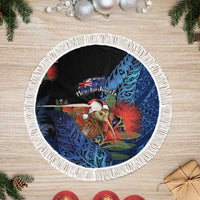 New Zealand Christmas Tree Skirt Santa Kiwi Bird With Pohutukawa Flowers - Polynesian Pride