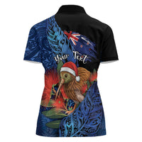 Personalised New Zealand Christmas Women Polo Shirt Santa Kiwi Bird With Pohutukawa Flowers DT05 - Polynesian Pride
