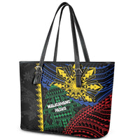 Philippines Christmas Leather Tote Bag Xmas Tree Filipino Tribal Patterns - Polynesian Pride