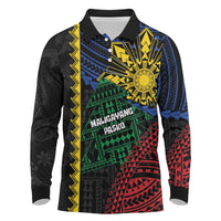 Personalised Philippines Christmas Long Sleeve Polo Shirt Xmas Tree Filipino Tribal Patterns - Polynesian Pride