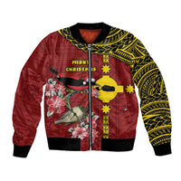 Rotuma Christmas Bomber Jacket Rotuma Myzomela Birds With Hibiscus Flowers - Polynesian Pride