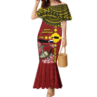 Rotuma Christmas Family Matching Mermaid Dress and Hawaiian Shirt Rotuma Myzomela Birds With Hibiscus Flowers DT05 Mom's Dress Red - Polynesian Pride