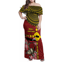 Rotuma Christmas Family Matching Off Shoulder Maxi Dress and Hawaiian Shirt Rotuma Myzomela Birds With Hibiscus Flowers DT05 Mom's Dress Red - Polynesian Pride