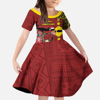 Rotuma Christmas Family Matching Summer Maxi Dress and Hawaiian Shirt Rotuma Myzomela Birds With Hibiscus Flowers DT05 Daughter's Dress Red - Polynesian Pride
