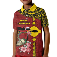 Rotuma Christmas Kid Polo Shirt Rotuma Myzomela Birds With Hibiscus Flowers - Polynesian Pride