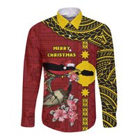 Rotuma Christmas Long Sleeve Button Shirt Rotuma Myzomela Birds With Hibiscus Flowers - Polynesian Pride