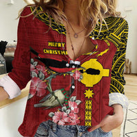 Rotuma Christmas Women Casual Shirt Rotuma Myzomela Birds With Hibiscus Flowers - Polynesian Pride