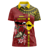 Rotuma Christmas Women Polo Shirt Rotuma Myzomela Birds With Hibiscus Flowers DT05 Female Red - Polynesian Pride