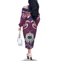 Personalised Samoa Gym Family Matching Off The Shoulder Long Sleeve Dress and Hawaiian Shirt Muscle Samoan Tribal Waves DT05 - Polynesian Pride