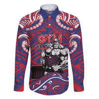 Personalised Samoa Gym Family Matching Off Shoulder Maxi Dress and Hawaiian Shirt Muscle Samoan Tribal Waves DT05 Dad's Shirt - Long Sleeve Navy - Polynesian Pride
