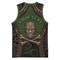 Personalised Hawaii Tiki Pirates Basketball Jersey Kakau Pattern Polynesian Style