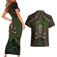Personalised Hawaii Tiki Pirates Couples Matching Short Sleeve Bodycon Dress and Hawaiian Shirt Kakau Pattern Polynesian Style